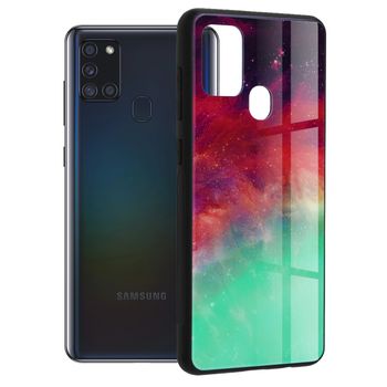 Husa cu spate din sticla techsuit - glaze series - samsung galaxy a21s - fiery ocean