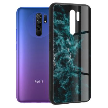 Husa cu spate din sticla techsuit - glaze series - xiaomi redmi 9 - blue nebula