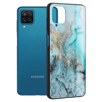 Husa cu spate din sticla techsuit - glaze series - samsung galaxy a12 - blue ocean