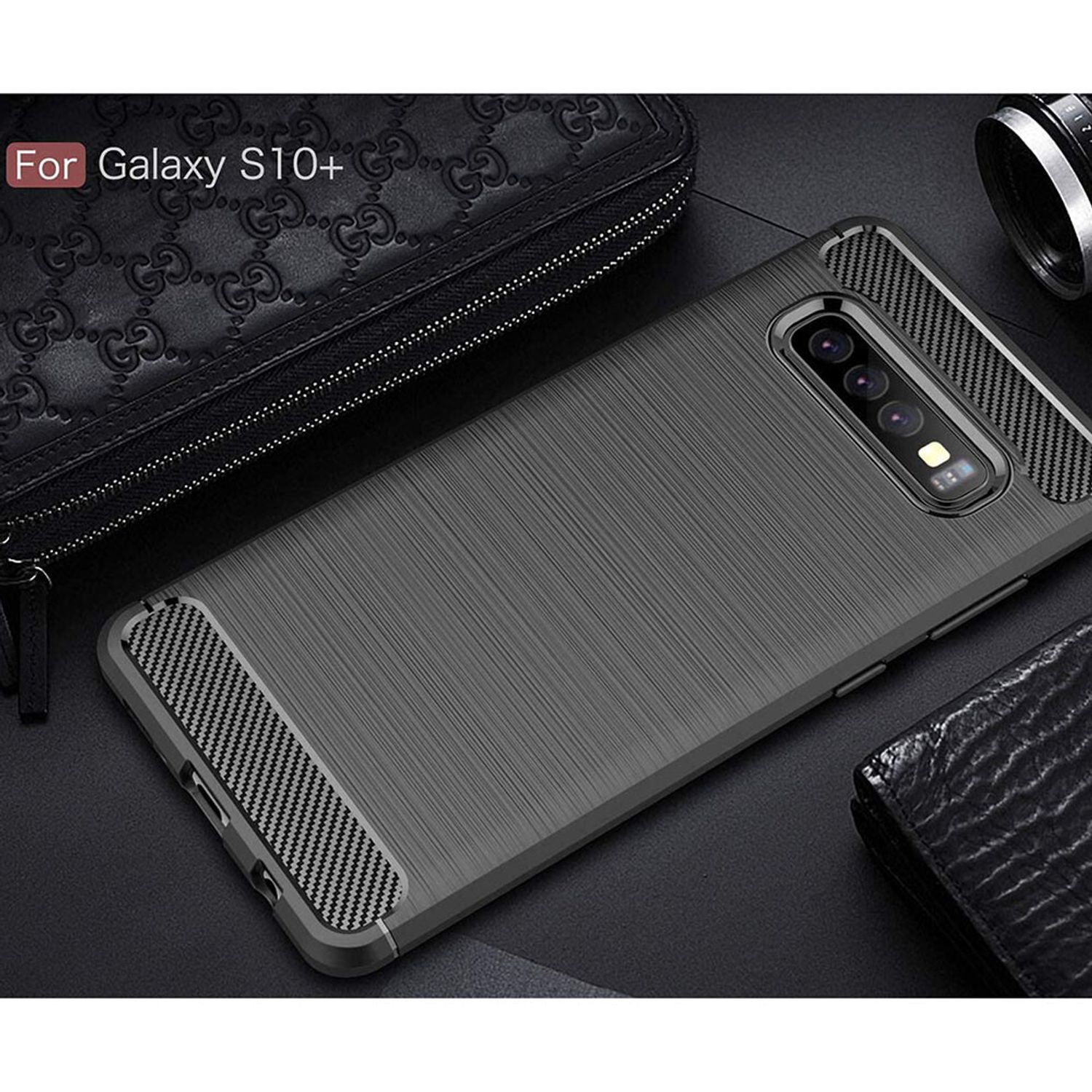 Husa Techsuit - Carbon Silicone - Samsung Galaxy S10 Plus - Black fotografia produsului View 3 L