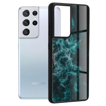 Husa premium cu spate din sticla techsuit - glaze series - samsung galaxy s21 ultra - blue nebula
