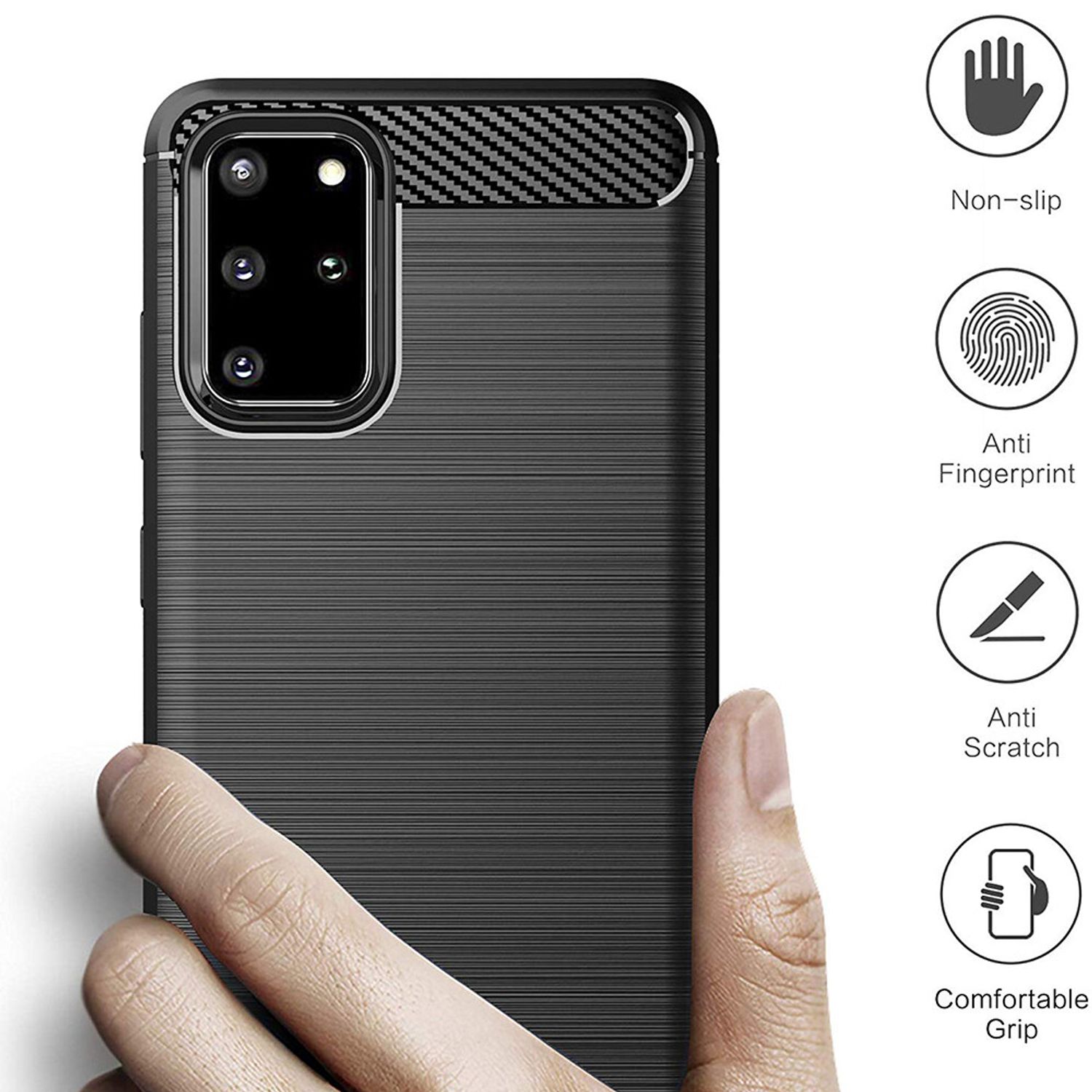 Husa Techsuit - Carbon Silicone - Samsung Galaxy S20 Plus - Black fotografia produsului View 2 L