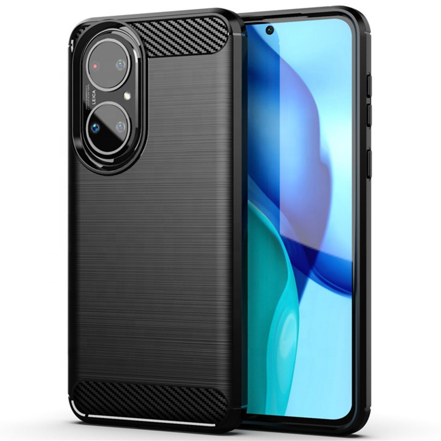 Husa Techsuit - Carbon Silicone - Huawei P50 - Black fotografia produsului