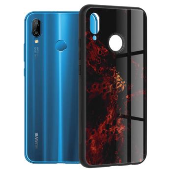 Husa cu spate din sticla techsuit - glaze series - huawei p20 lite- red nebula
