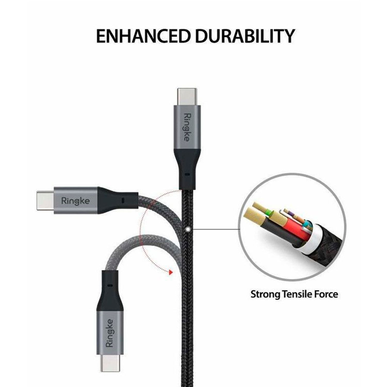 Cablu date premium Ringke - Type-C to Type-C, 1.2 m - Gray fotografia produsului View 3 L