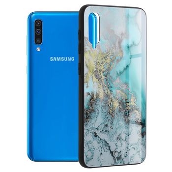 Husa cu spate din sticla techsuit - glaze series - samsung galaxy a50 - blue ocean
