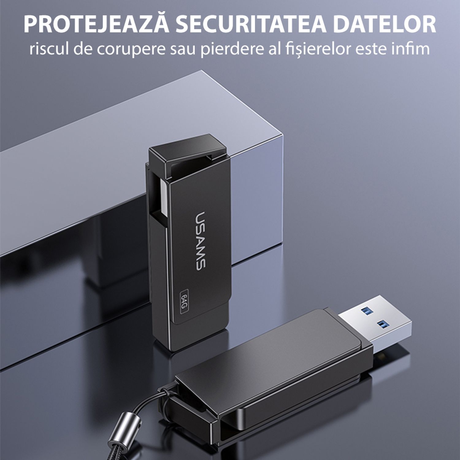 Stick de memorie USB 32 GB USAMS flash drive, negru, US-ZB195 fotografia produsului View 2 L