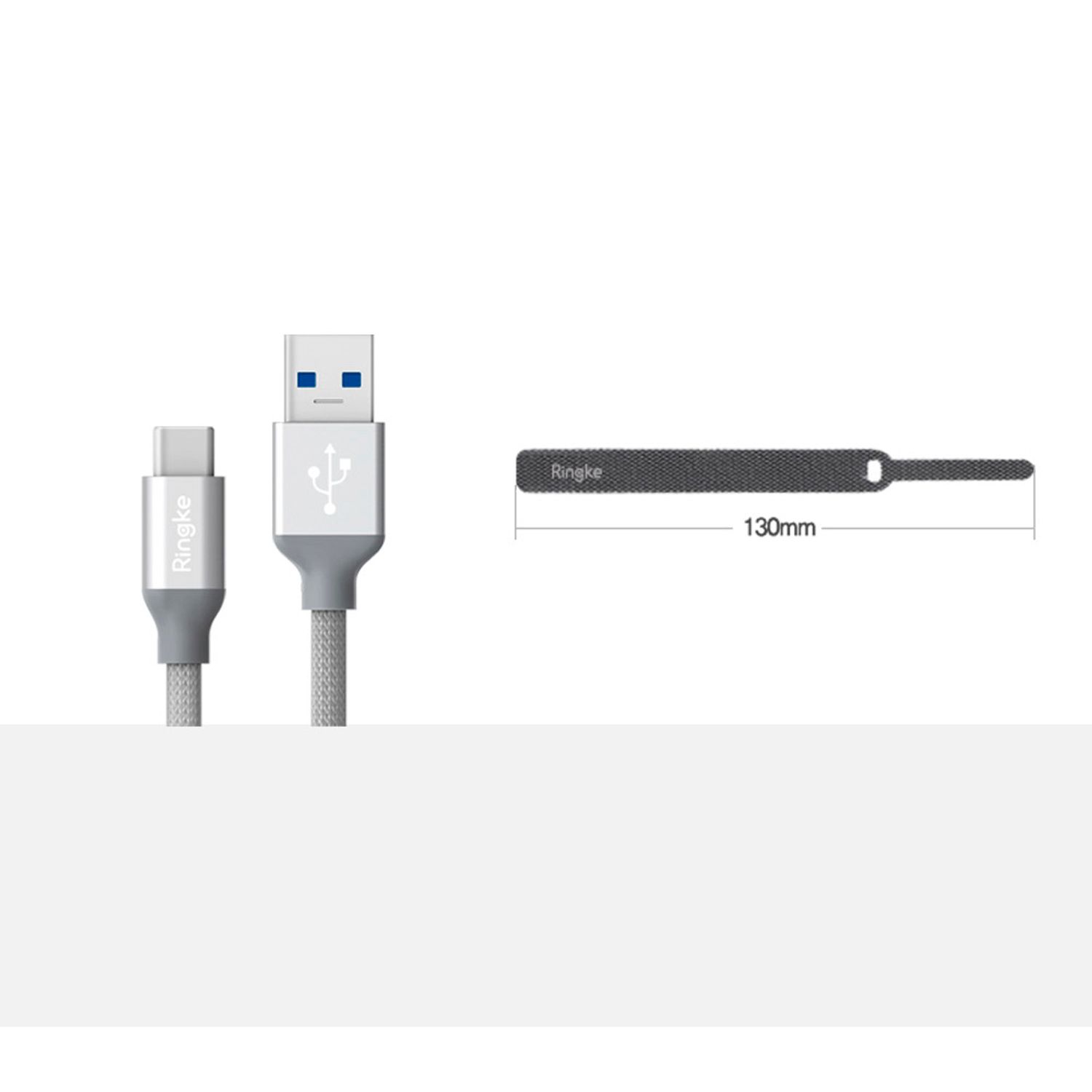 Cablu date premium Ringke - USB 3.0 to Type-C, 1 m - Gray fotografia produsului View 3 L