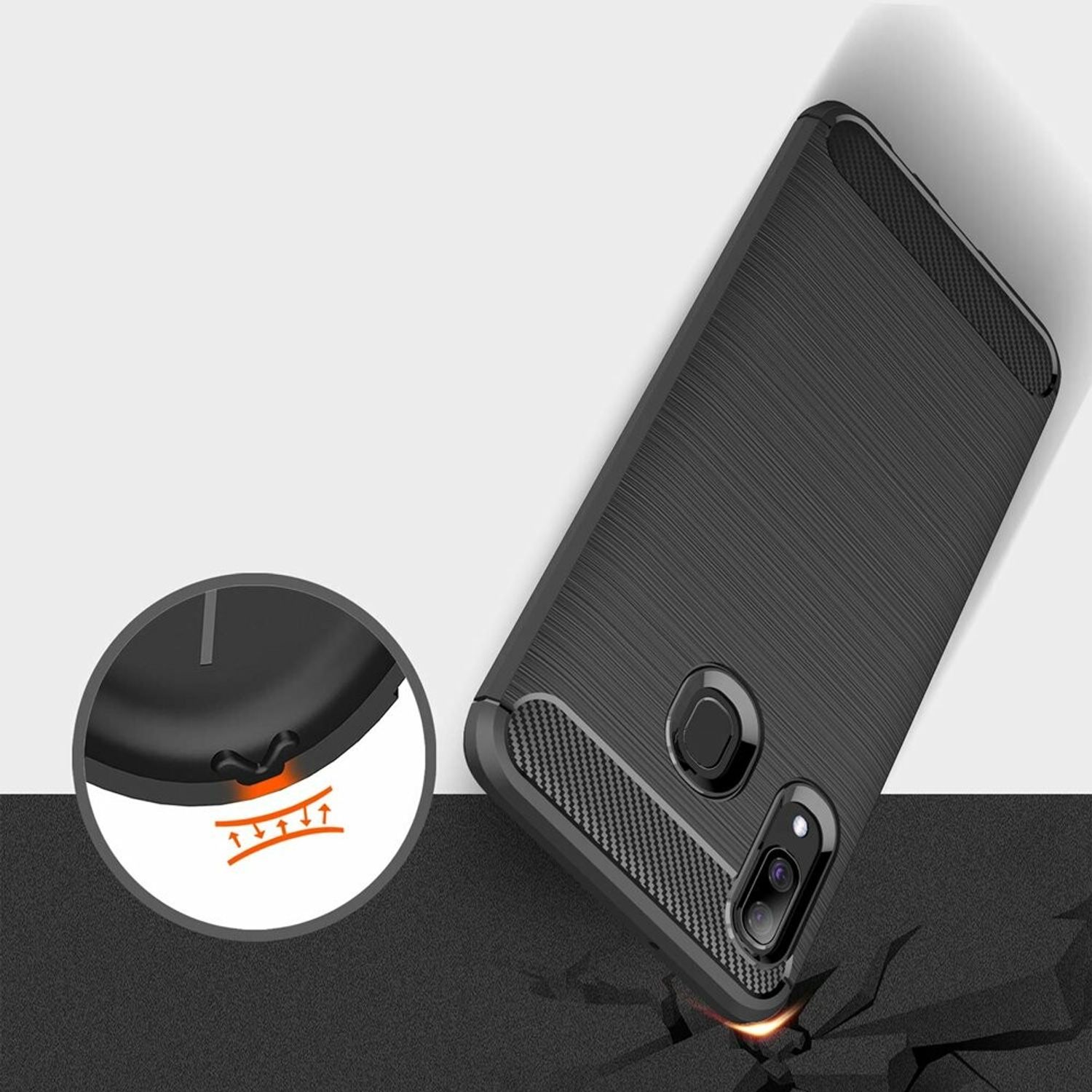 Husa Techsuit - Carbon Silicone - Samsung Galaxy A40 - Black fotografia produsului View 2 L