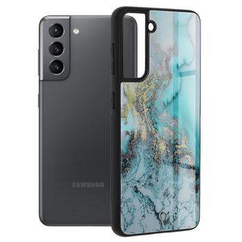 Husa cu spate din sticla techsuit - glaze series - samsung galaxy s21 - blue ocean