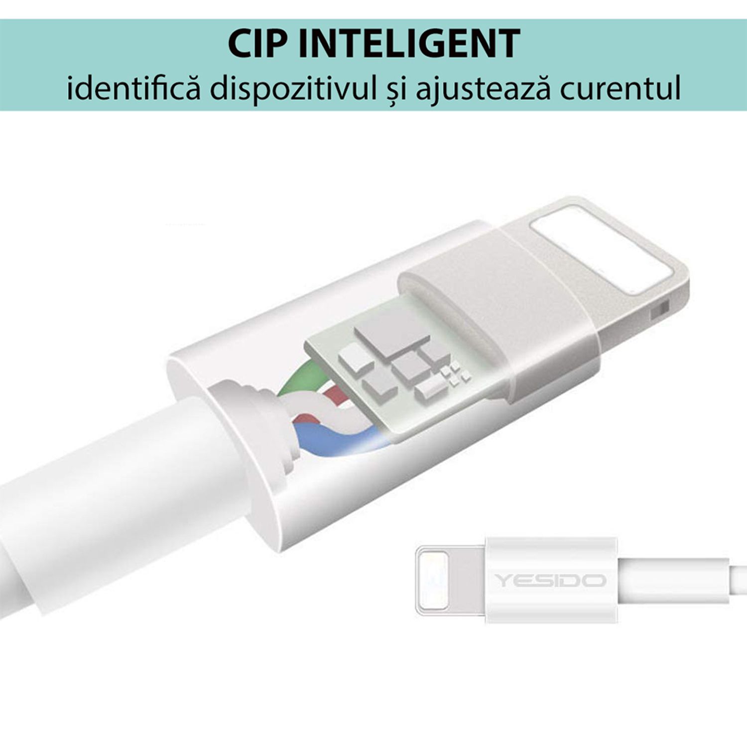 Cablu date Yesido - USB to Type-C, 2.4 A, 1.2 m - White fotografia produsului View 2 L