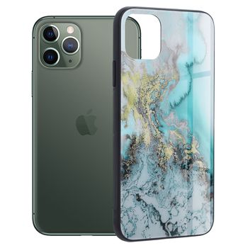 Husa premium cu spate din sticla techsuit - glaze series - iphone 11 pro - blue ocean