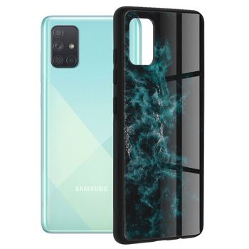 Husa premium cu spate din sticla techsuit - glaze series - samsung galaxy a71 - blue nebula