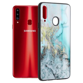 Husa cu spate din sticla techsuit - glaze series - samsung galaxy a20s - blue ocean