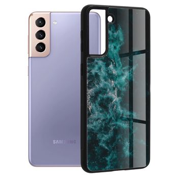 Husa cu spate din sticla techsuit - glaze series - samsung galaxy s21 plus - blue nebula