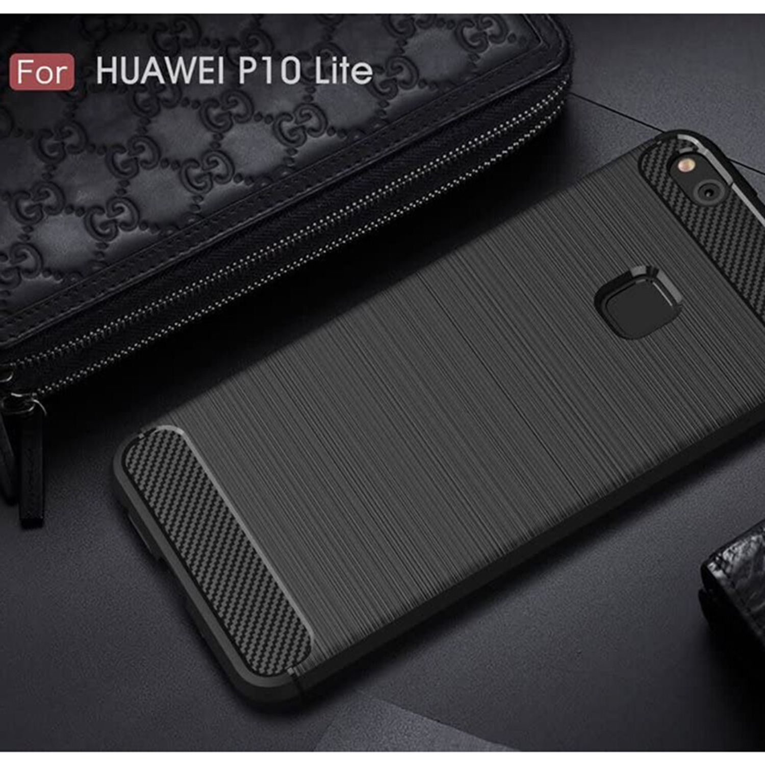 Husa Techsuit - Carbon Silicone - Huawei P10 Lite - Black fotografia produsului View 2 L