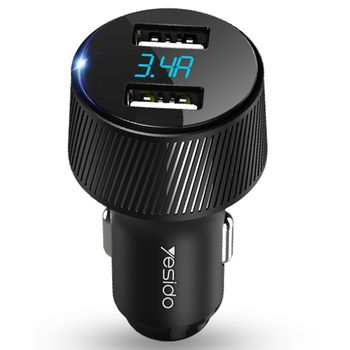 Incarcator auto yesido y31, 2x usb-a, 18w, 3.4a, afisaj led, negru