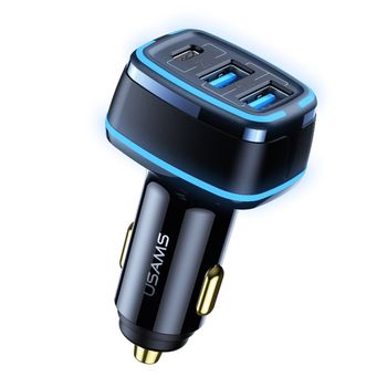 Incarcator auto usams type-c + 2 x usb, 80 w, negru, us-cc126