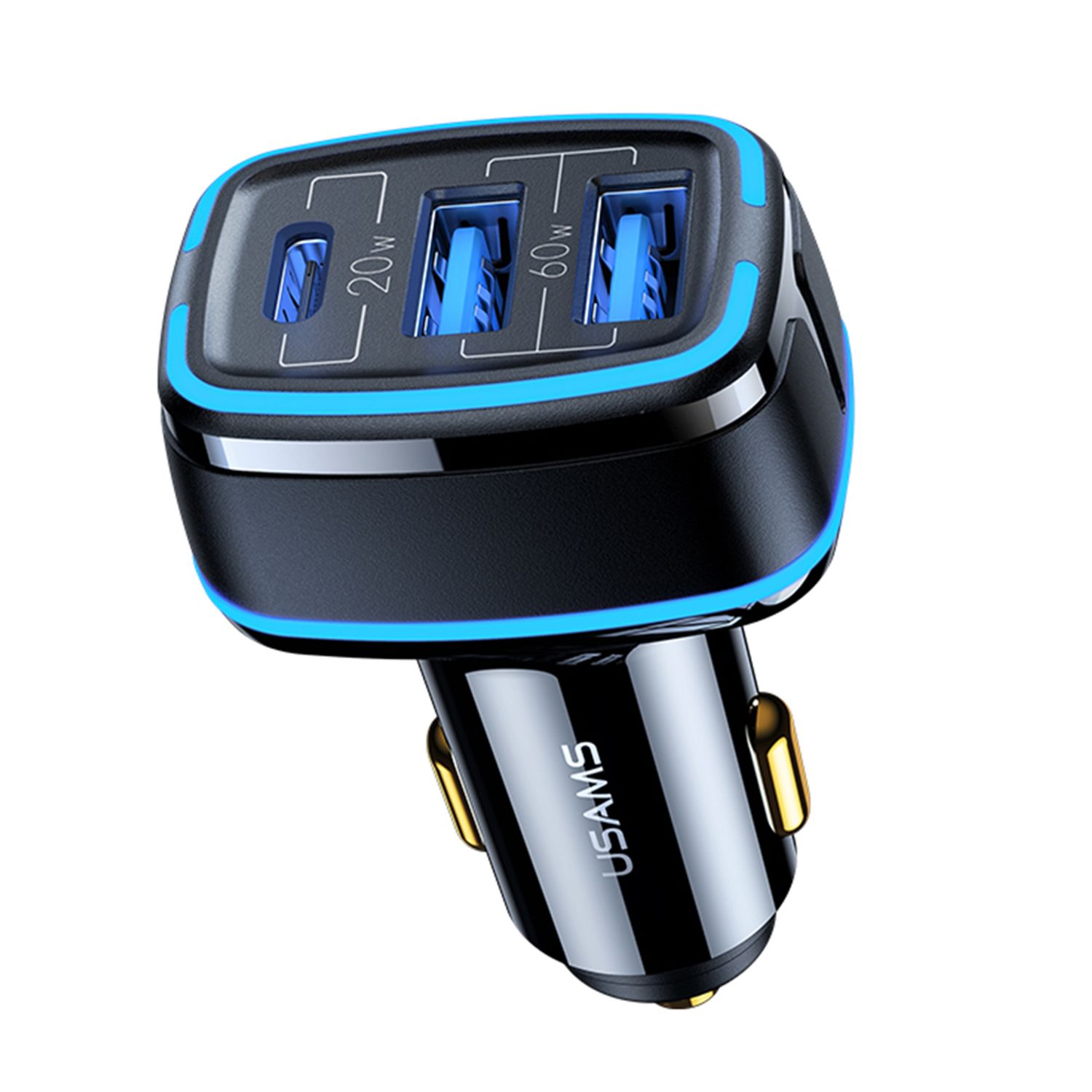 Incarcator auto USAMS Type-C + 2 x USB, 80 W, negru, US-CC126 fotografia produsului View 3 L