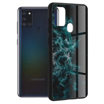 Husa premium cu spate din sticla techsuit - glaze series - samsung galaxy a21s - blue nebula