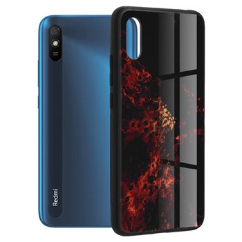 Husa cu spate din sticla techsuit - glaze series - xiaomi redmi 9a - red nebula