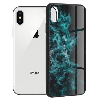 Husa cu spate din sticla techsuit - glaze series - iphone x / xs - blue nebula