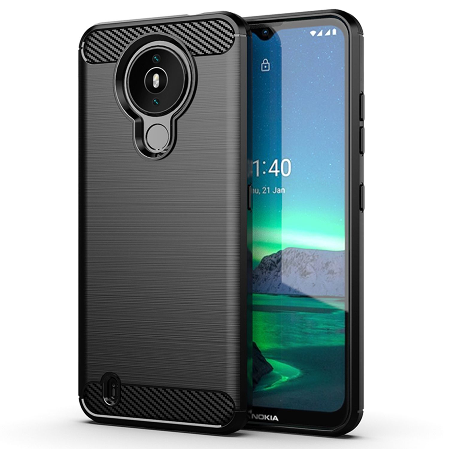 Husa Techsuit - Carbon Silicone - Nokia 1.4 - Black fotografia produsului