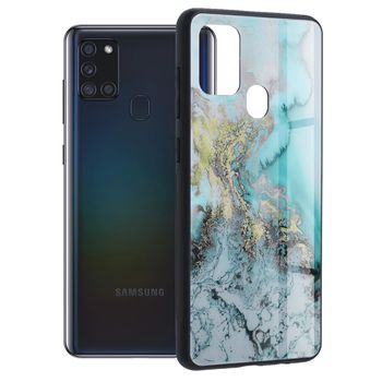 Husa cu spate din sticla techsuit - glaze series - samsung galaxy a21s - blue ocean