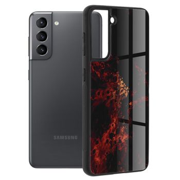 Husa cu spate din sticla techsuit - glaze series - samsung galaxy s21 - red nebula