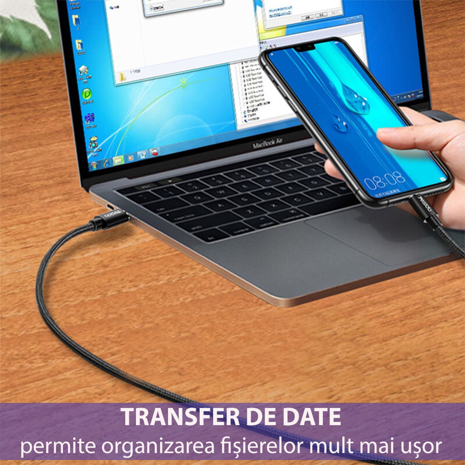 Cablu date Yesido - Type-C to Type-C, 45 W, 3 A, 1.2 m - Black fotografia produsului View 3 L