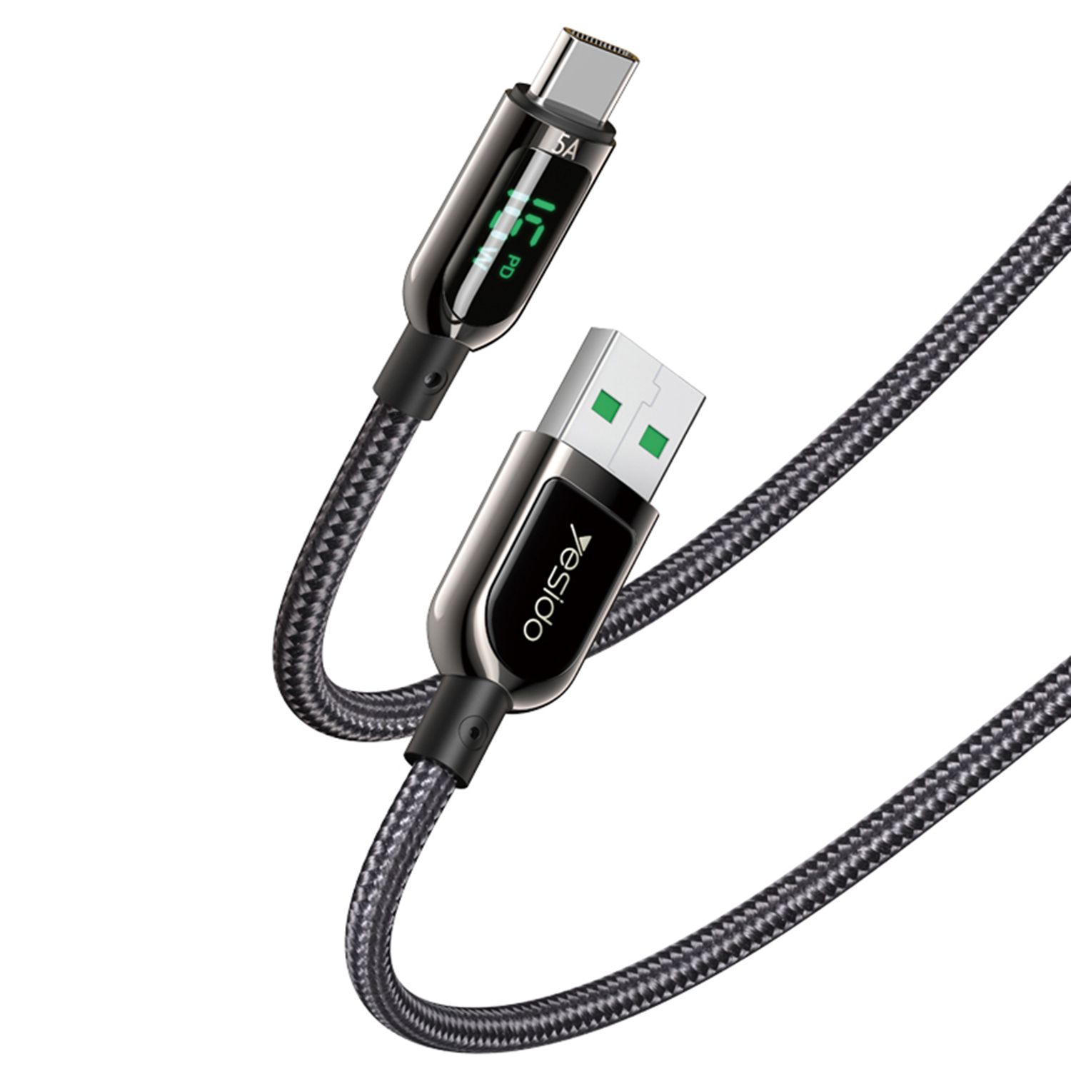Cablu date Yesido - USB to Type-C, 66 W, 5A, Digital Display, 1.2 m - Black fotografia produsului