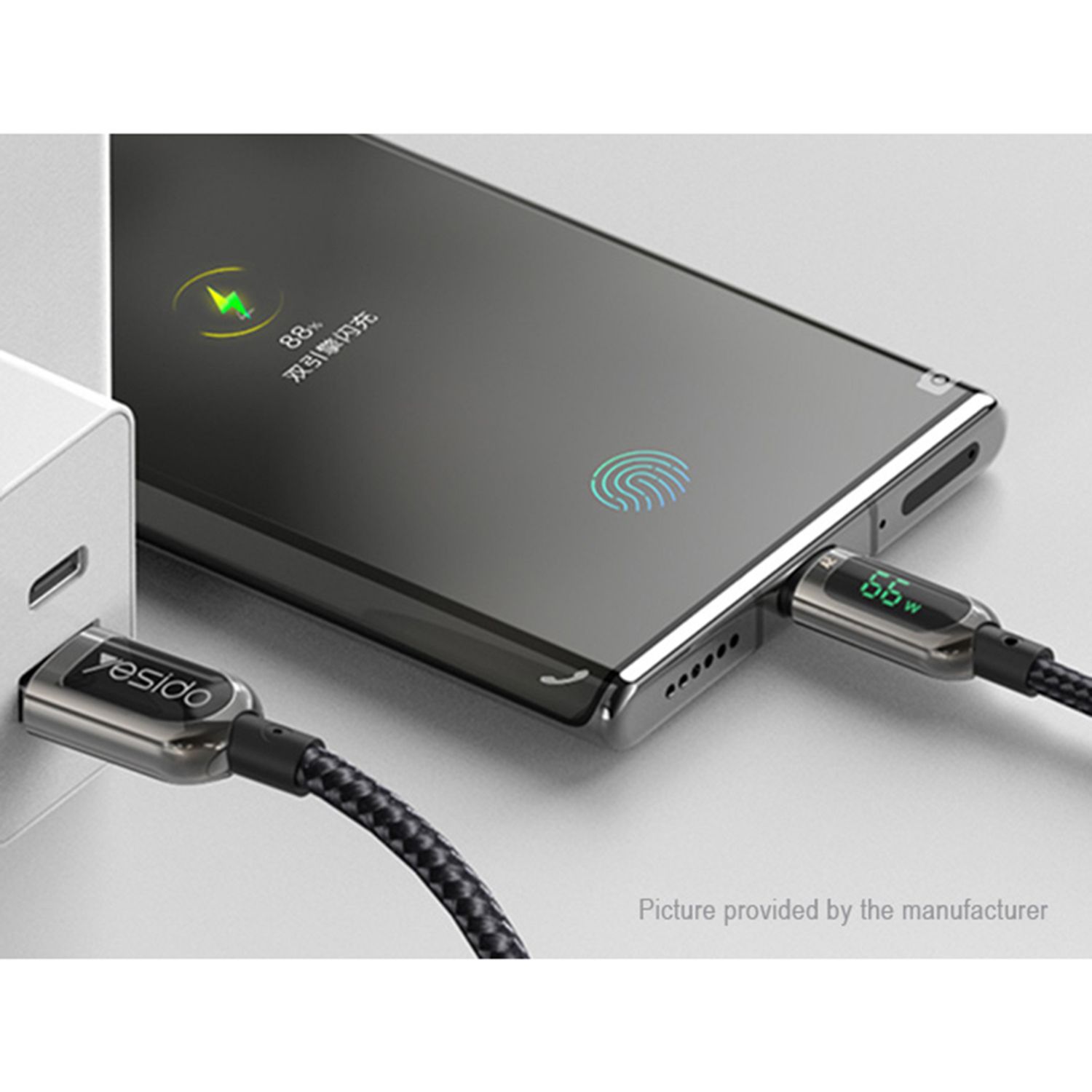 Cablu date Yesido - USB to Type-C, 66 W, 5A, Digital Display, 1.2 m - Black fotografia produsului View 3 L