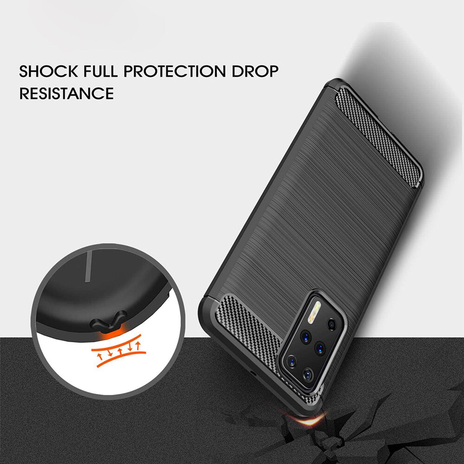Husa Techsuit - Carbon Silicone - Huawei P40 Pro Plus - Black fotografia produsului View 2 L