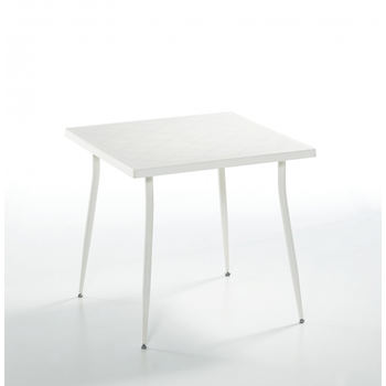 Masa patrata raki carmen 80x80xh75,5cm din polipropilena cu fibra de sticla cu picioare metalice culoare alba