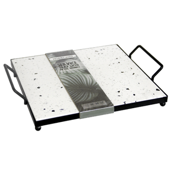 Set platou servire din terrazzo raki 23x23cm suport metalic cu manere 27,5x23,5x5cm
