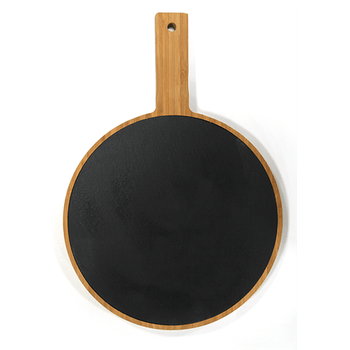 Platou bambus cu ardezie raki 28,8x21,5x1,9cm rotund cu maner pentru prezentare