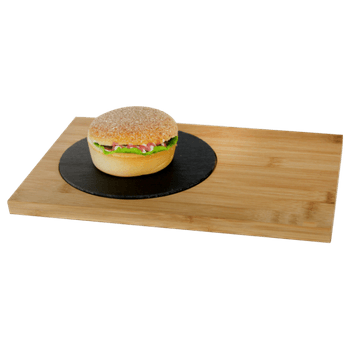 Set platou servire bambus raki 30x25x1,5cm cu placa ardezie 16cm rotunda