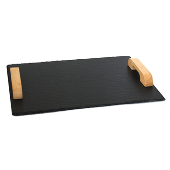Platou din ardezie cu manere lemn raki 43x25xh0,5cm, dreptunghiular