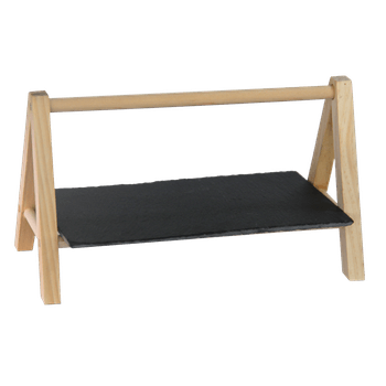Set platou servire din ardezie raki 25x14cm cu suport lemn 28x14x16cm