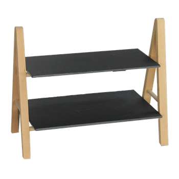 Set 2 platouri servire din ardezie raki 28x12cm, 28x18cm cu suport lemn 33x18x27cm