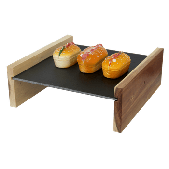 Set platou ardezie 27x25x0,4cm cu suport din lemn salcam 27x10x1,5cm