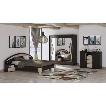 Set dormitor dome 5-20, wenge, dulap 200 cm, pat 160×200 cm, 2 noptiere, comoda