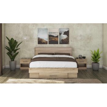 Pat beta cu saltea si noptiere, sonoma, 140x200 cm