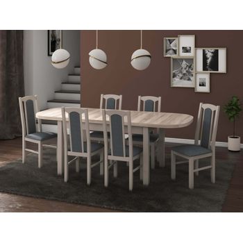 Set masa living venus1 s cu 6 scaune boss7 s11, sonoma, extensibila 160/200 cm, lemn masiv/stofa/pal