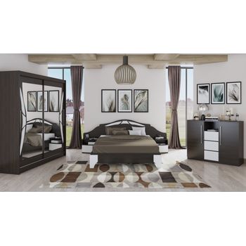 Set dormitor dome 7-20, wenge, dulap 200 cm, pat 160×200 cm, 2 noptiere, comoda