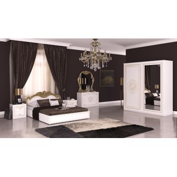 Dormitor dolores bianco, alb, pat 180×200 cm, dulap, comoda, noptiere