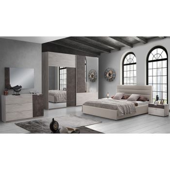 Set dormitor urban, ulm/maro, pat 180x200 cm, dulap, comoda, 2 noptiere