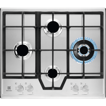 Plita incorporabila electrolux kgs6456sx, gaz, 4 arzatoare, wok, gratare fonta, 60 cm, inox