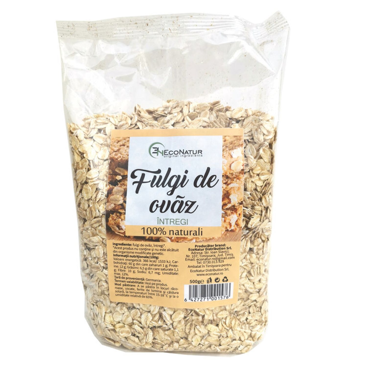 Fulgi ovaz, intregi 500 g, Econatur fotografia produsului