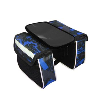 Borseta dubla cu husa telefon detasabila pentru bicicleta negru cu benzi reflectorizante